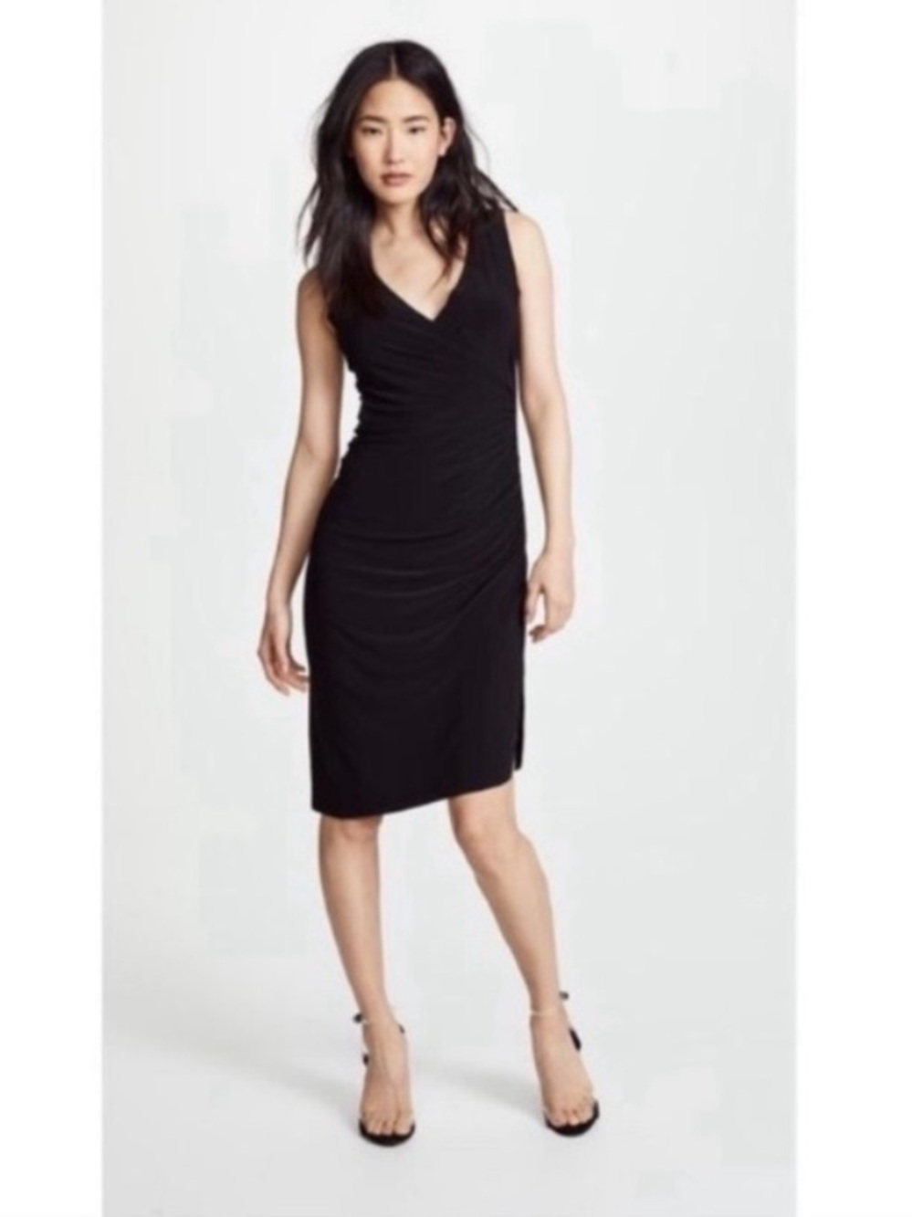 Norma Kamali black faux wrap jersey dress Medium